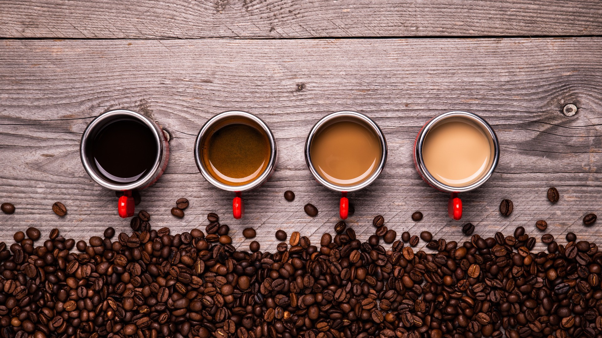 in the cups, espresso, black and stained with milk